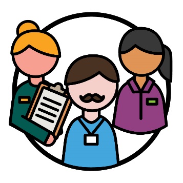 3 providers. 1 is holding a clipboard, 1 has a name tag, and 1 is a carer.