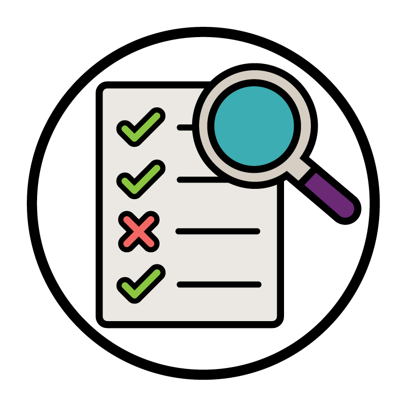 A plan document with a magnifying glass next to it.
