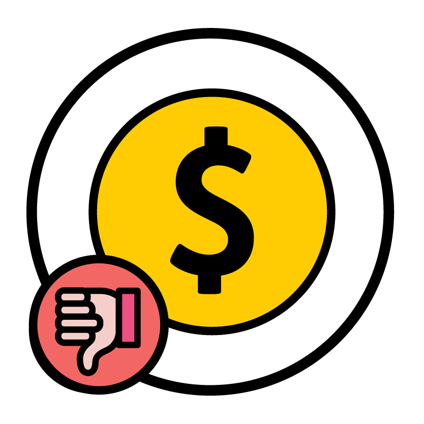A money icon with a thumbs down icon.