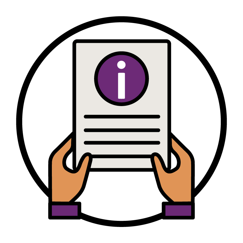 2 hands holding a document with an information icon on it.