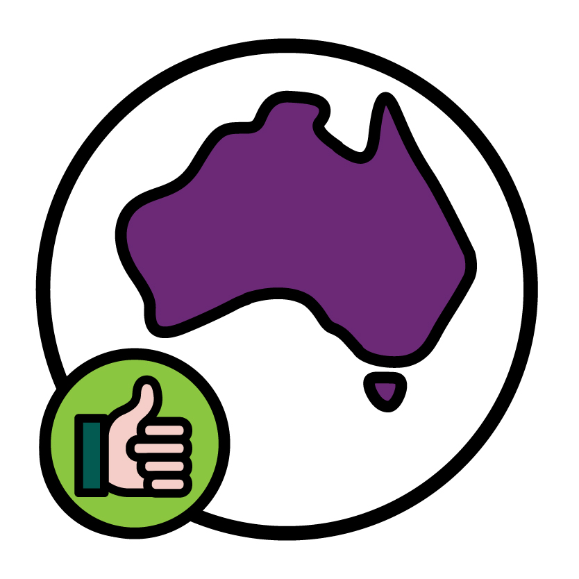 A map of Australia and a thumbs up icon.