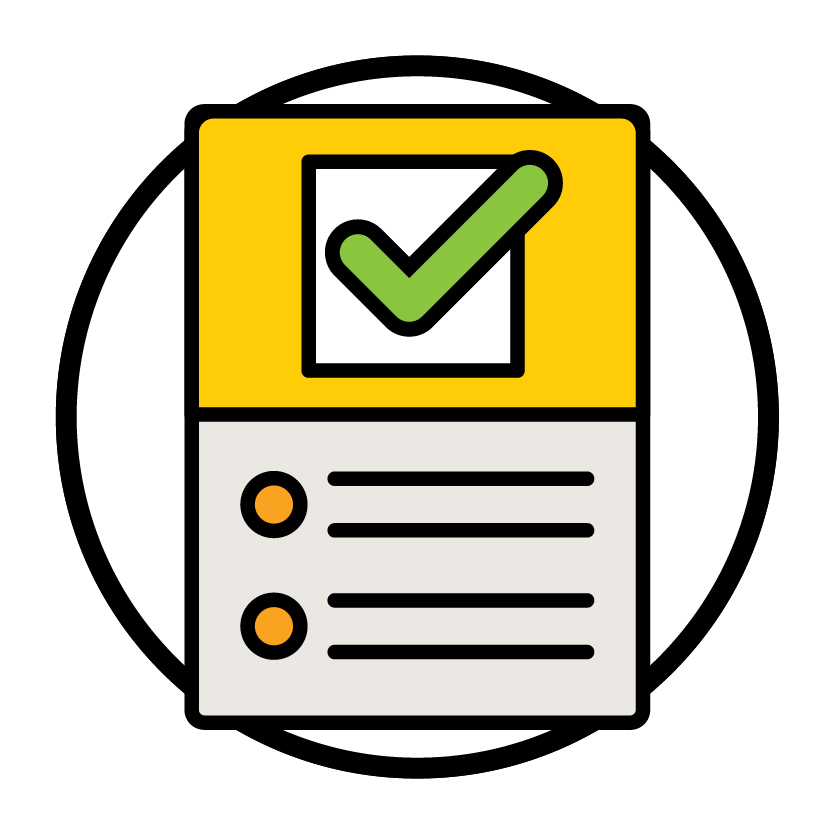 A Work Plan document with a tick at the top and a list at the bottom.