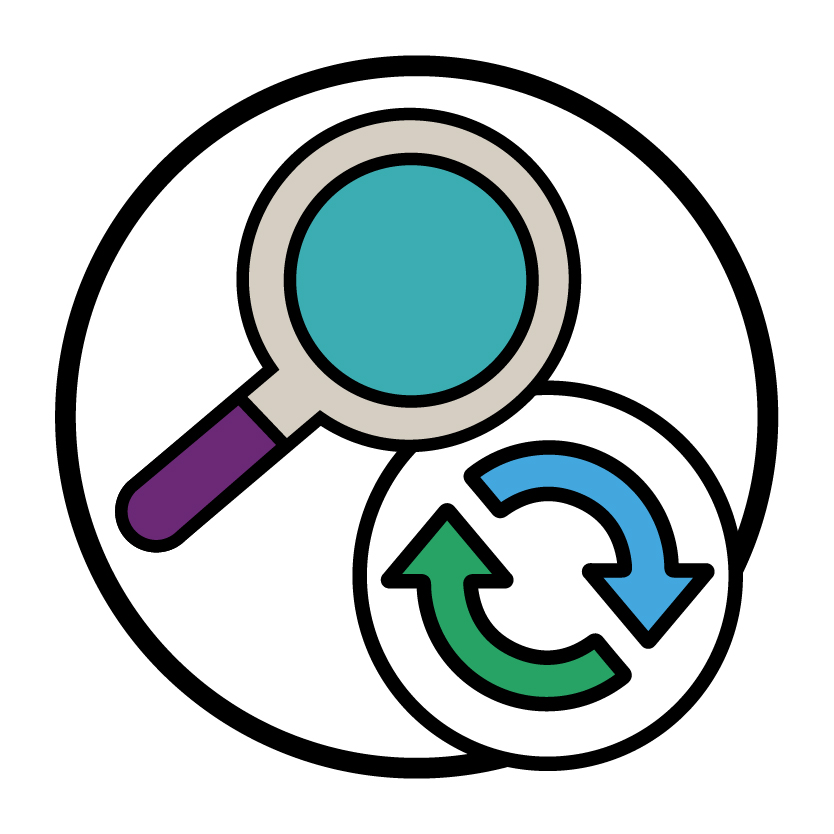 A magnifying glass and a change icon.