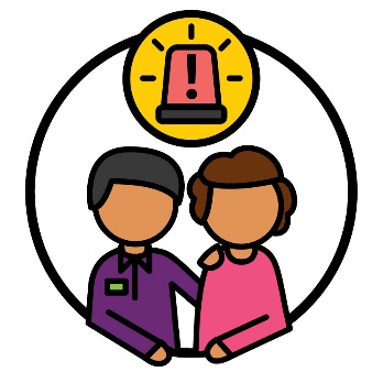 An emergency icon and an NDIA worker supporting a participant.
