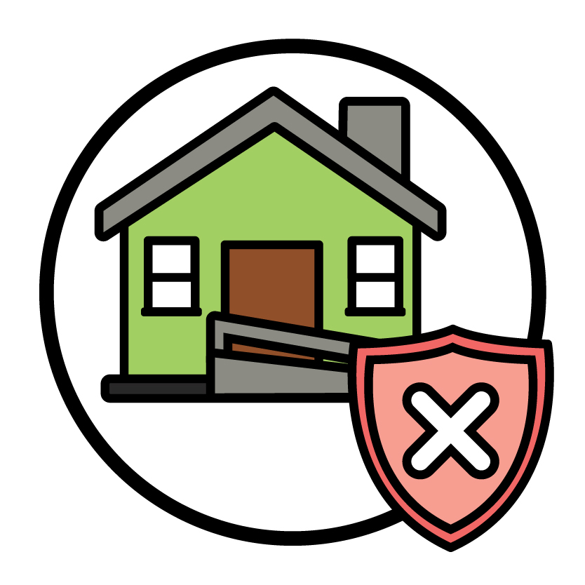 A house and a danger icon.