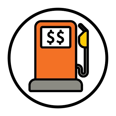 A fuel pump with two dollar signs. 