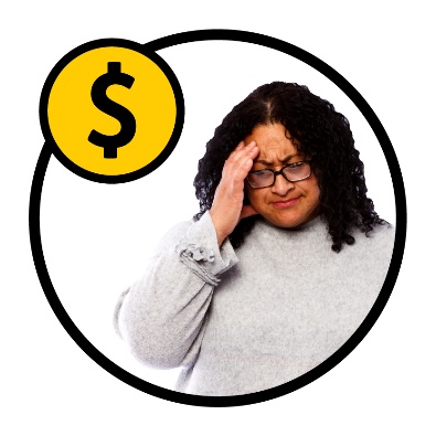A worried Reference Group member next to a dollar sign icon. 