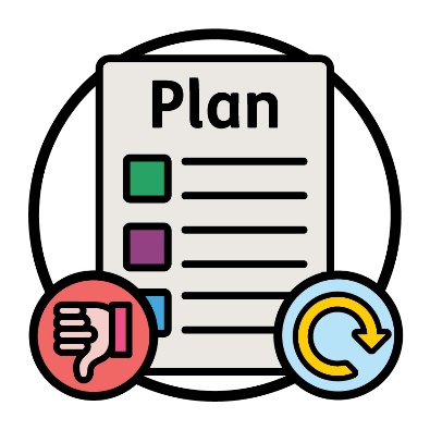 An NDIS plan next to a thumbs down icon and change icon. 
