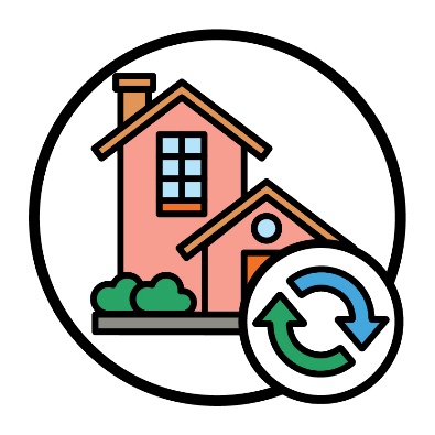 A house with a change icon next to it. 
