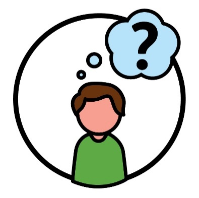 A person below a question mark in a thought bubble. 