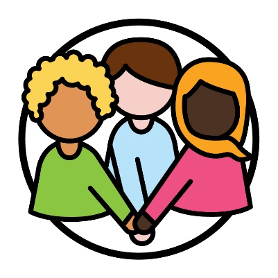 3 people putting their hands together in a huddle.