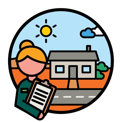 A provider in front of a house in a remote area.