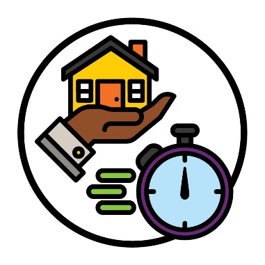 A home and living support icon next to a stopwatch that is moving quickly.