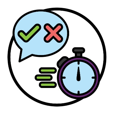 A decision icon next to a stopwatch that is moving quickly.