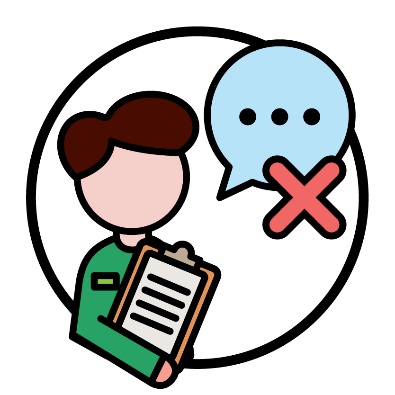 A provider next to a speech bubble with a cross on it.