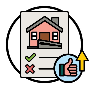 A rules document with an icon of a SIL house on it. There is a thumbs up with an arrow pointing up next to the document.