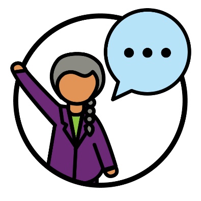 An NDIA worker raising their hand next to a speech bubble.