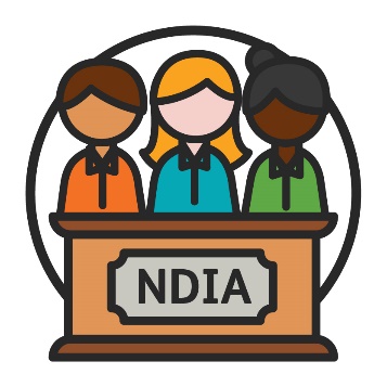 Three people standing behind a platform saying NDIA.