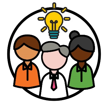 Three people thinking about an idea with a lightbulb above their heads .