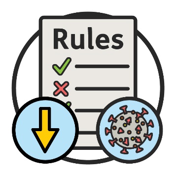 A rules icon with both a COVID-19 icon and an arrow pointing down.