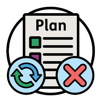 Plan icon with a change icon and cross icon.