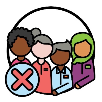 A group of support workers with a cross icon over them.