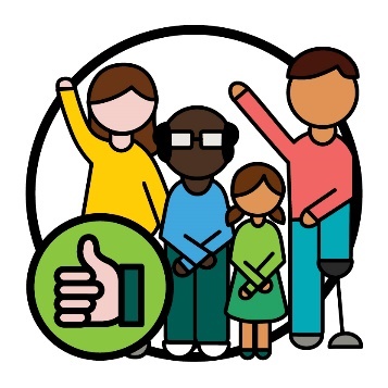 A group of diverse people with a thumbs up icon.
