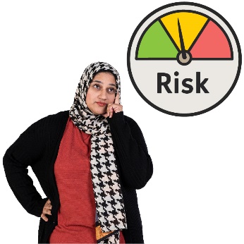 A person thinking, with a risk icon above them. 
