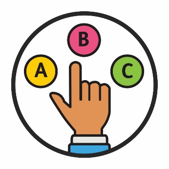 A hand choosing between options A, B and C.