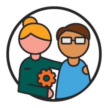 A person supporting someone else. They are holding a services icon. 