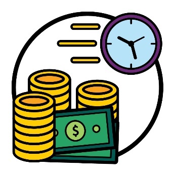 A money icon and a clock icon with speed lines near it. 