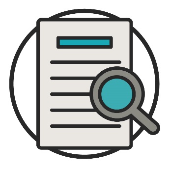 A review icon, showing a document and a magnifying glass. 