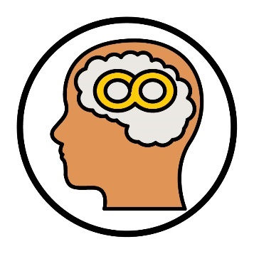 A head with the brain highlighted and an infinity symbol.