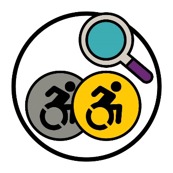 2 disability icons and a magnifying glass. One of the disability icons is highlighted and overlapping the other one.