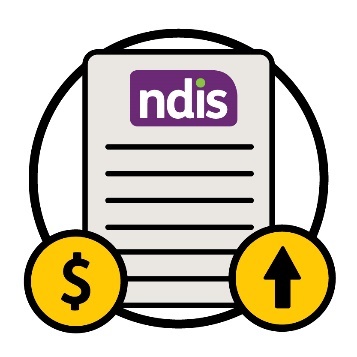 An NDIS plan with a dollar symbol and an arrow pointing up next to it.