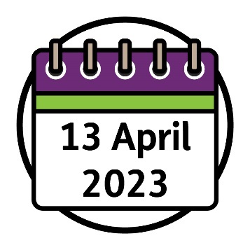 A calendar that says '13 April 2023'.