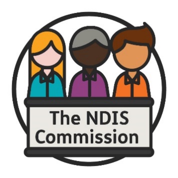 3 people behind a bench that says 'The NDIS Commission'.