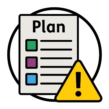 A plan document next to a problem icon.