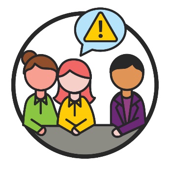 2 Council Members meeting with an NDIA worker. Above the Council Members is a speech bubble with a problem icon in it.