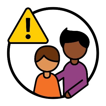 A problem icon above a support worker supporting another person.