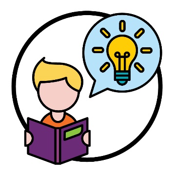 A person reading a document. Above them is a speech bubble with a lightbulb.