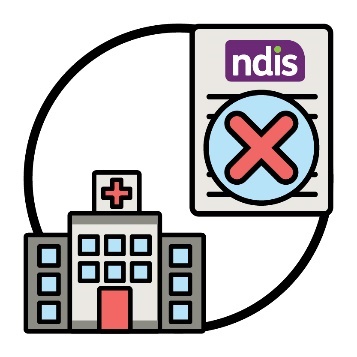 A hospital building next to an NDIS document with a cross.