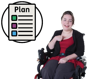 A person pointing at themselves next to a plan document.