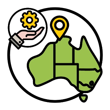 A supports and services icon above a map of Australia. There is a location icon on Darwin. 