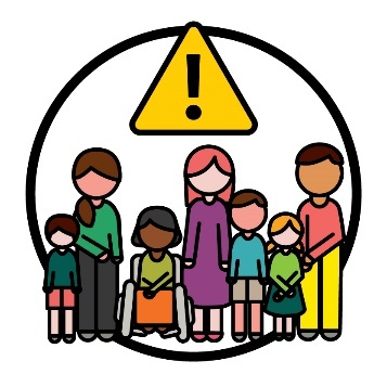 A large group of people with a problem icon above them.