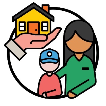 A home and living supports icon next to a person supporting a child.