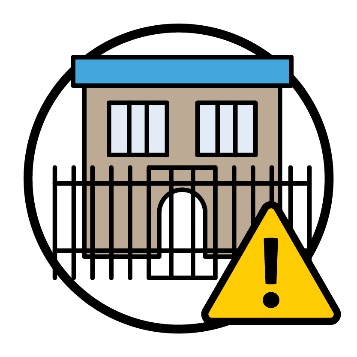 A prison building with a problem icon.