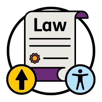 A law document with an arrow pointing up and an accessibility icon.