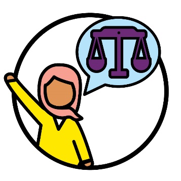 An IAC Member with a speech bubble containing a fairness icon.