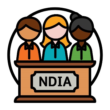 A group of people standing behind an 'NDIA' lectern.